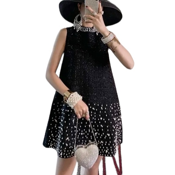 Tweed Pearl Embellished Shift Dress Small - Picture 12 of 13